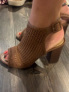Sam Edelman Brown Woven Peep-Toe Block Heels